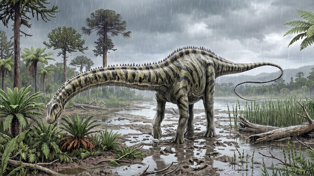 Ilustración de Diplodocus realizada por Carmelo López del grupo de investigación FOCONTUR.